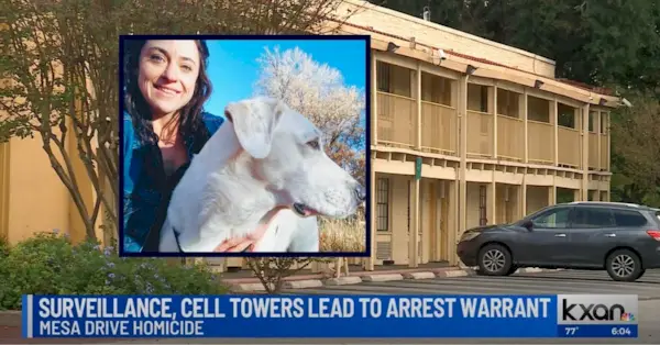 Мелисса Энн Дэвис на фоне изображения отеля, где ее в последний раз видели живой.