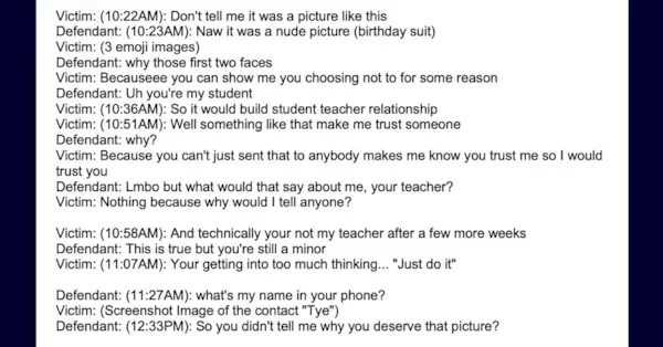 Rzekoma seria SMS-ów między nauczycielką a jej uczennicą ósmej klasy w Wisconsin opisujących nielegalny związek