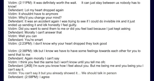 Rzekoma seria SMS-ów między nauczycielką a jej uczennicą ósmej klasy w Wisconsin opisujących nielegalny związek.