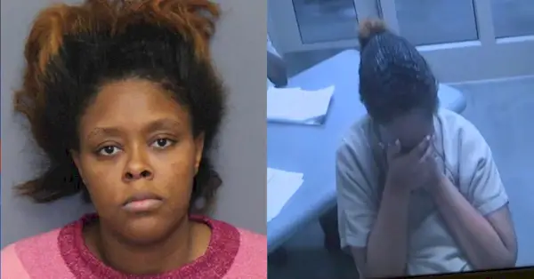 Фотография Тамии Ташауна Томлина и появление в суде во вторник (тюрьма округа Гилфорд и скриншот WGHP)