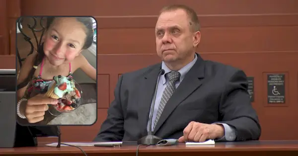 Christopher Palmiter es veu aquí declarant en el seu judici del maig de 2024 per no haver denunciat la desaparició de la seva fillastra, Madalina Cojocari. (Imatge de Madalina al requadre: Departament de Policia de Cornelius; captura de pantalla de Palmiter: WCNC)