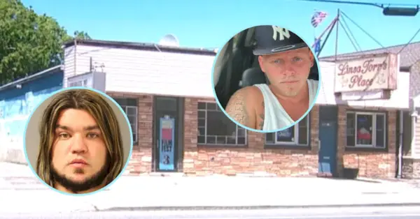 Džozefs Skalafani, pa kreisi, un Alekss Smits (Skalafani uzņemts no Safolkas apgabala policijas departamenta; Smita fotoattēls no Facebook; nozieguma vietas ekrānuzņēmums no News 12 Long Island)