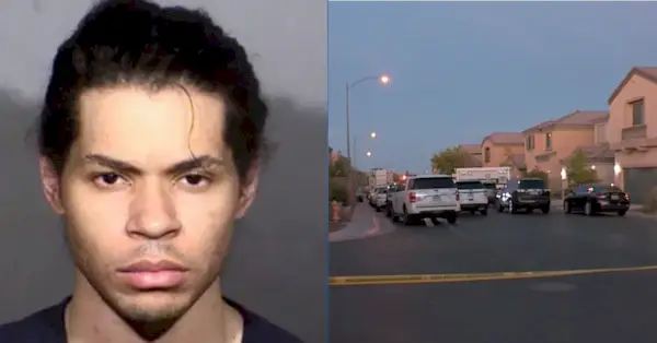 George Bone (LVMPD) i dom, w którym rzekomo zabił Beverly Ma i mieszkał z nią (zrzut ekranu KLAS)