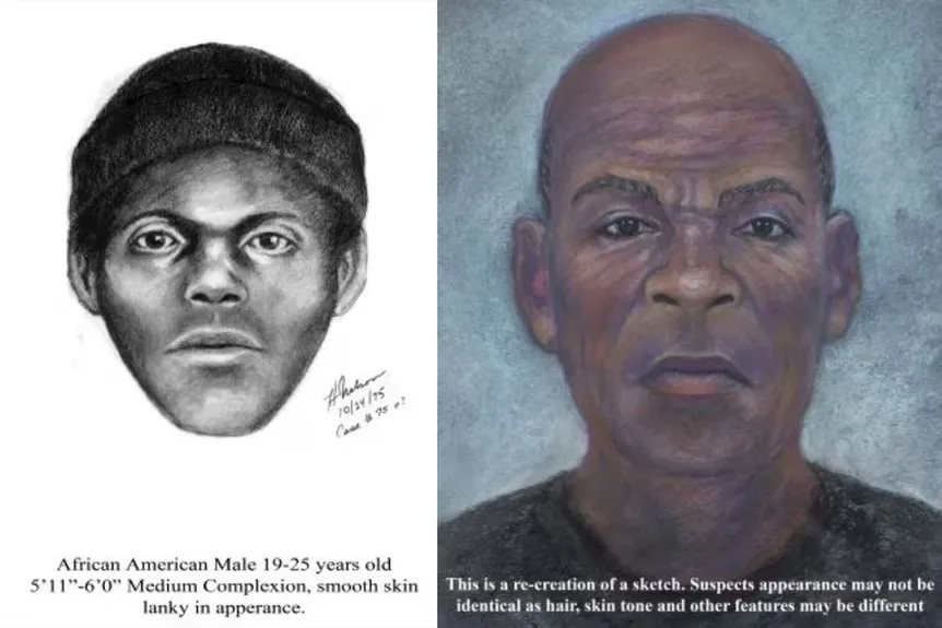 1975 ir 2023 m. serijinio žudiko, žinomo kaip „The Doodler“, teismo ekspertizės eskizai.' typeof='foaf:Image' title=