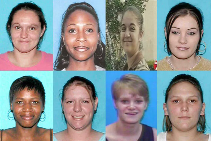 Koliažas iš 8 moterų, nukentėjusių nuo Jefferson Davis Parish serijinio žudiko' typeof='foaf:Image' title=