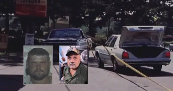 Greg Lawson blev arresteret i Mexico efter over 30 år som flygtning fra Louisiana. (Skærmbilleder fra 1991 fra KSLA CBS affiliate i Shreveport; nuværende mugshot fra FBI)