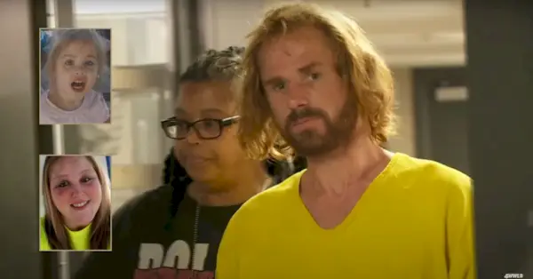 Daniel Callihan, op de achtergrondfoto, wordt aangeklaagd voor de dood van Callie Brunett, onderste inzet, en haar dochter, Erin, bovenste inzet. (Callihan-screenshot van WWLTV/YouTube; Erin