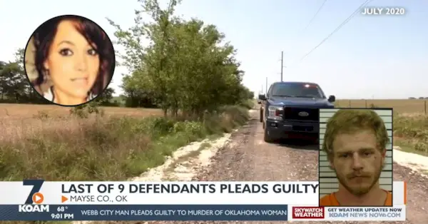 Tre Robertas Allenas Ackersonas, dešinėje įterptas, pripažino kaltu dėl antrojo laipsnio žmogžudystės už Osage pilietės Jolene Walker Campbell nužudymą kairėje pusėje. (Ekrano kopijos iš CBS Pittsburgh, Kanzasas, dukterinės bendrovės KOAM-TV / YouTube)