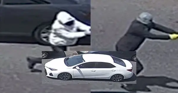 Gli uomini armati e la loro auto in fuga vengono visti in un video di sorveglianza durante una sparatoria mortale avvenuta giovedì 15 giugno 2023 a Washington, D.C. (Dipartimento di polizia metropolitana)