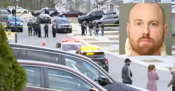 Фотография Гарри Хардмана (Apex Police) и сцена, где он предположительно убил двух женщин и собаку (скриншот WRAL)