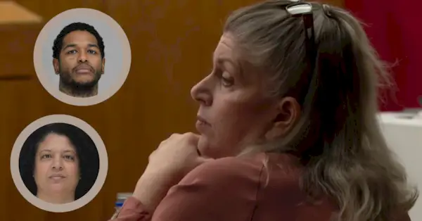 Åklagare lade ner mordfallen mot Charles Beltran och Nina Marano (båda på bilden i infällningarna). Det lämnar Lisa Dykes, som ses här sittande i rätten, den enda åtalade anklagad för att ha mördat Marisela Botello-Valadez. (Muggbilder: Dallas County Sheriff