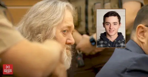 Tiesas zāles fotoattēlā Džeimsam Breneram tika piespriests cietumsods par Dilana Raunda slepkavību. (Tiesas zāles ekrānuzņēmums no East Aidaho News; Box Elder County Sheriff Rounds fotoattēls