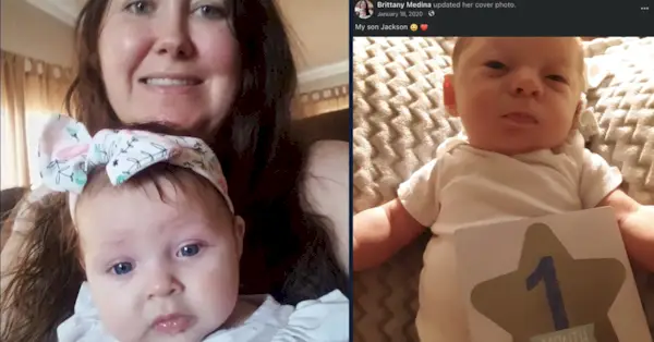 Nuotraukoje Brittany Medina liko su dukra Maddie; dešinėje nuotraukoje pavaizduotas Džeksonas, kai jam buvo 1 mėnuo.