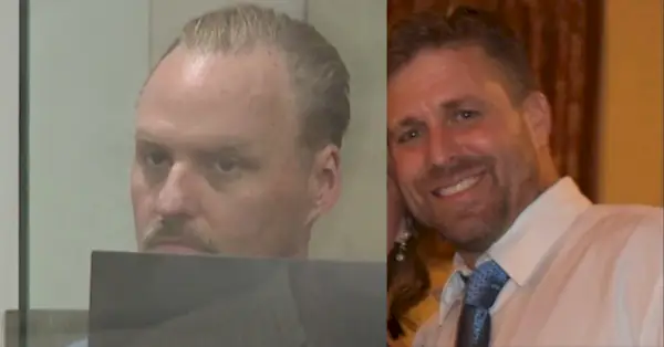 Geoffrey Hammond (laissé) a abattu Ryan Martin lors d'un incident de rage au volant le 11 octobre 2023, a indiqué la police. (Capture d'écran de Hammond : KOIN ; image de Martin : Bureau de police de Portland)