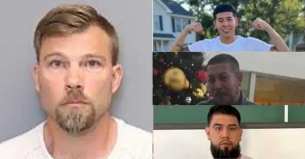 Charles Robert Smith(Annapolis 경찰국) 및 Mario Antonio Mireles, Nicolas Mireles, Christian Marlon Segovia(위에서 아래로, WBAL 스크린샷을 통해)