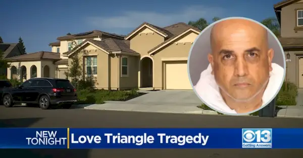 Satnam Sumal wordt beschuldigd van moord nadat hij zou hebben bekend dat hij zijn vrouw en haar vriendin in Californië heeft vermoord. (Mugshot van de politie van Tracy; screenshot van de plaats delict van CBS Sacramento)