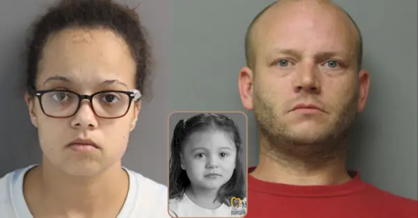 Kristie Haas (til venstre) og Brandon Haas (til høyre) misbrukte barna sine, sa myndighetene. Kristie Haas myrdet datteren hennes, Emma Grace Cole (i midten). (Mugshots: Delaware Department of Justice; bilde av Emma Grace Cole: National Center for Missing and Exploited Children)