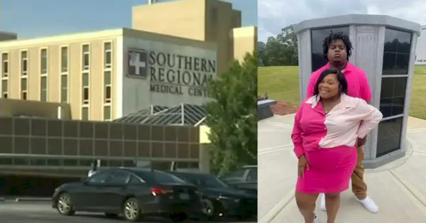 Джессика Росс и Тревеон Исайя Тейлор-старший (оба на фото) рассказали, что доктор Трейси Сент-Джулиан обезглавил их сына Тревеона Исайю Тейлор-младшего в Южном региональном медицинском центре. (Скриншот: Atlanta News First; изображение Росса и Тейлора: семейный раздаточный материал)