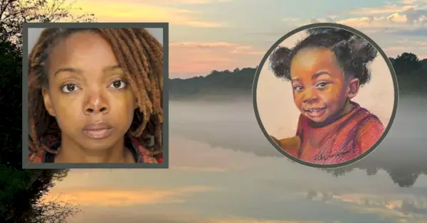 Breyanla Cooper (L) og Faheem Cooper (R) vises mot et bilde av Chattahoochee-elven