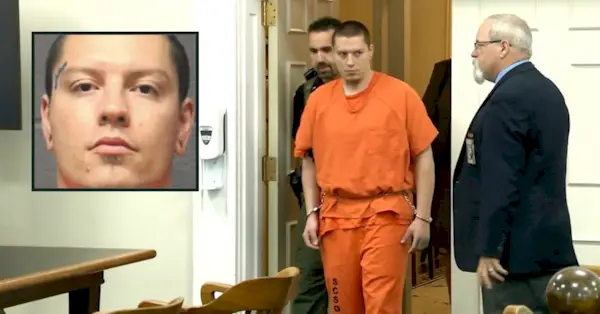 Majorjon Kaylor framträder i domstol och mugshot (KTVU-skärmdump och Shoshone County Sheriff