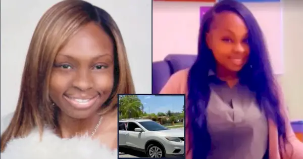 Shakira Mozie i biały Lexus, którym jechał jej chłopak, zanim znaleziono ją martwą na autostradzie Florida Turnpike (zrzuty ekranu WPLG)