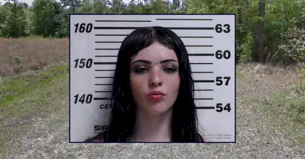 Lexi Jade Brown aparece inserida em uma imagem de onde sua rua residencial se transforma em uma área arborizada no Mississippi – onde sua mãe quase foi morta a facadas em junho de 2024